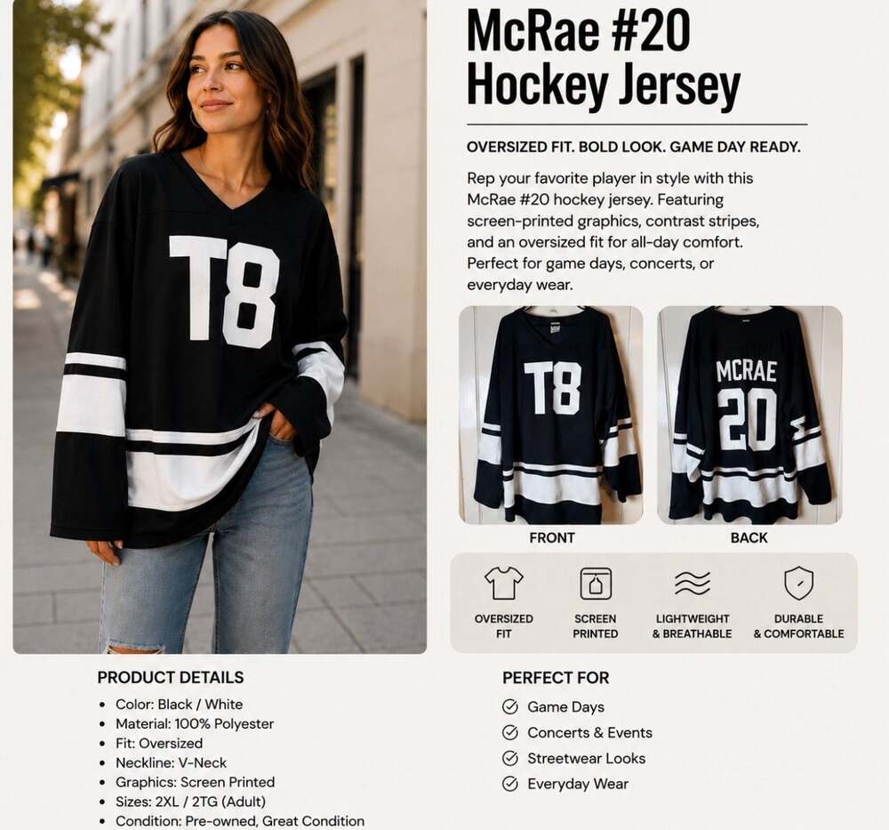 Vintage Style MCRAE #20 Blk & White HOCKEY Jersey Oversized Athletic Knit 2XL T8